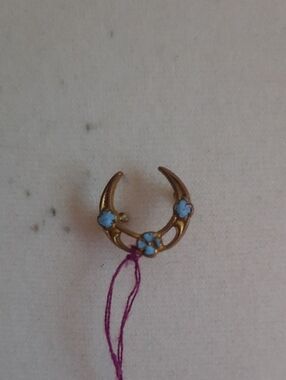 Gold-Tone Crescent Floral Pendant with Blue Enamel Flowers